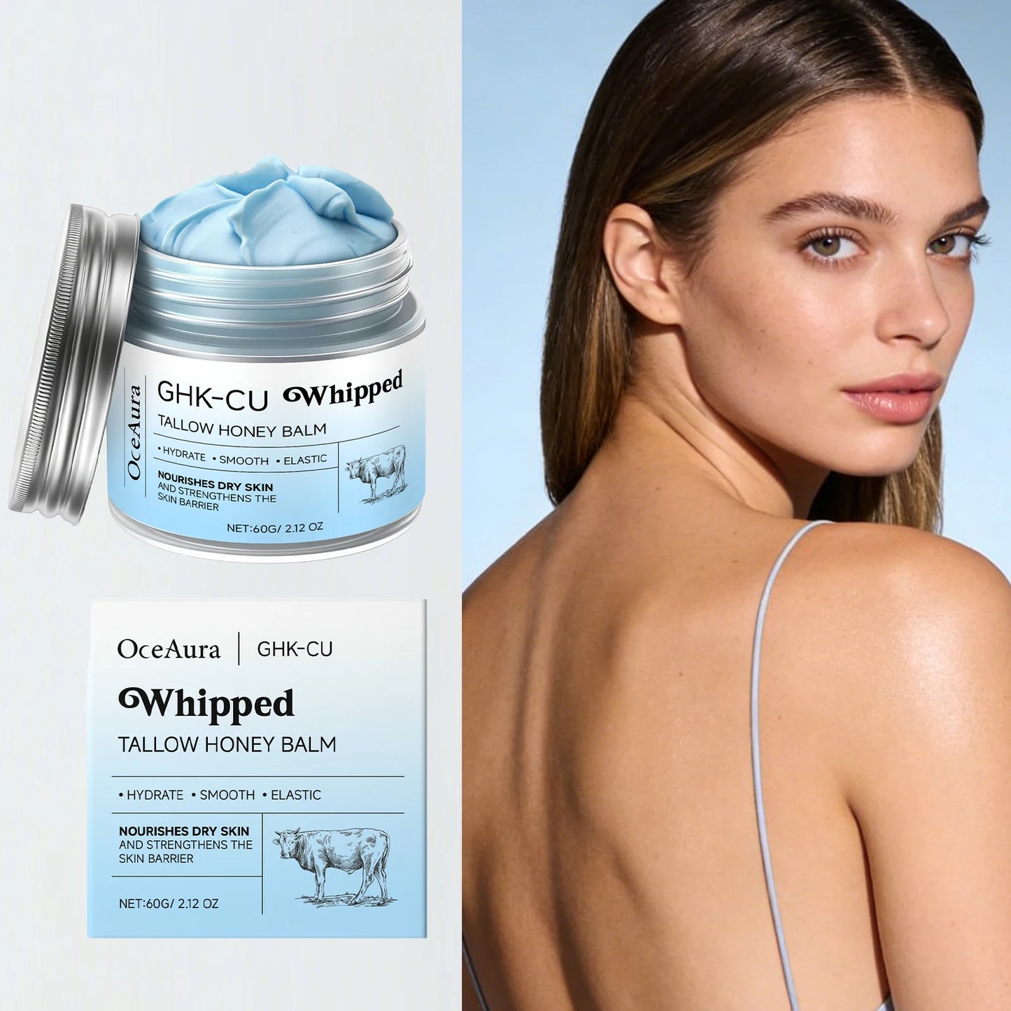 GHK-Cu Infused Beef Tallow Honey Balm – Deep Hydration and Brightening Whipped Cream for All Skin Types