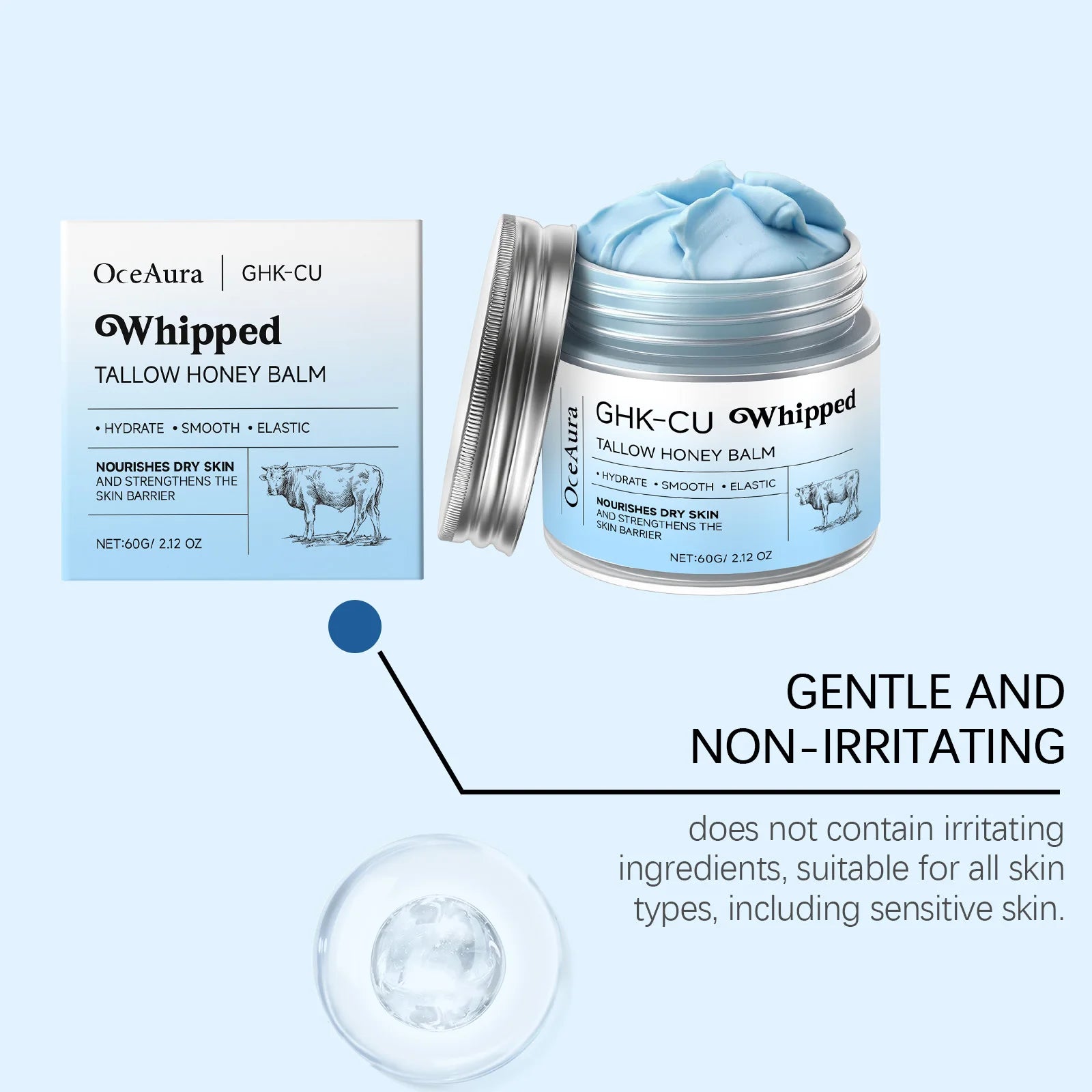 GHK-Cu Infused Beef Tallow Honey Balm – Deep Hydration and Brightening Whipped Cream for All Skin Types