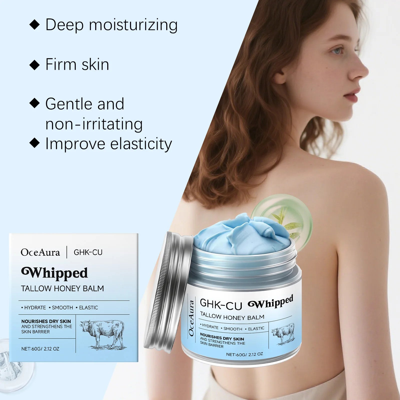 GHK-Cu Infused Beef Tallow Honey Balm – Deep Hydration and Brightening Whipped Cream for All Skin Types